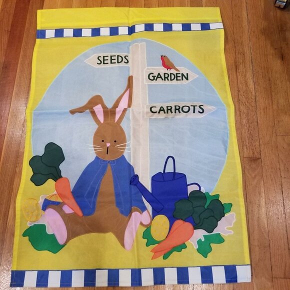 Vintage Easter Bunny Garden Flag Measures 40 x 28 Peter Rabbit Spring - Picture 1 of 3
